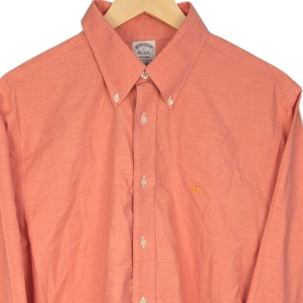 Brooks Brothers Button Down Shirt Men Large Salmon Regent Non-Iron Supima Cotton